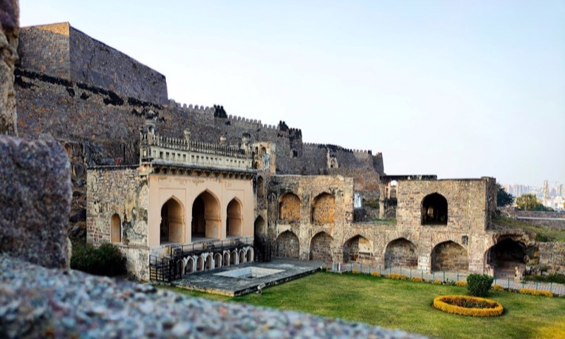 Golconda Fort with the Hyderabad skyline beyond