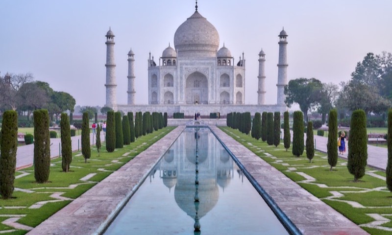 The Taj Mahal reflected in its long pool